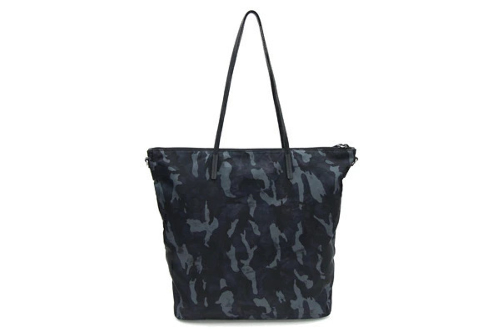 Prada Shoulder Camouflage Bag Tote Crossbody Gray Leather Black Gray Black